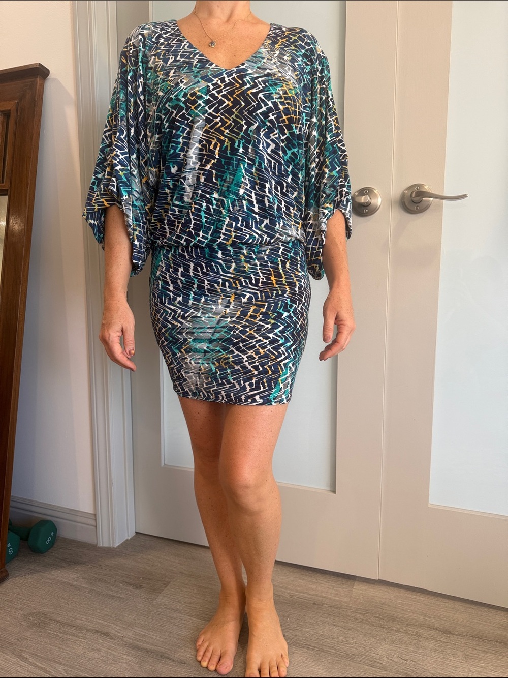 Laundry By Shelli Segal Navy, Teal & White Printed Mini Dress